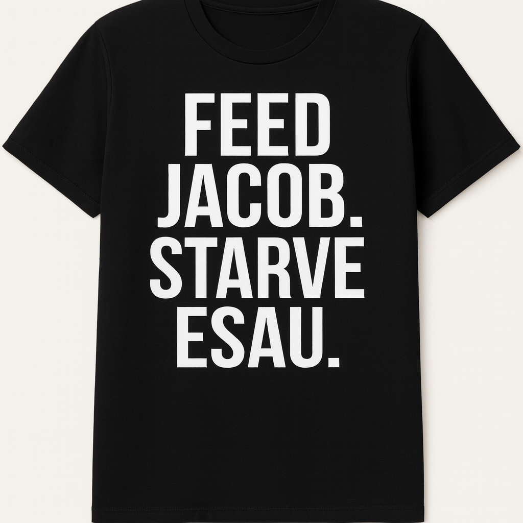 Preorder Limited Edition Feed Jacob. Starve Esau™ – Faith-Based Heavy Cotton Silkscreen T-Shirt (Black)