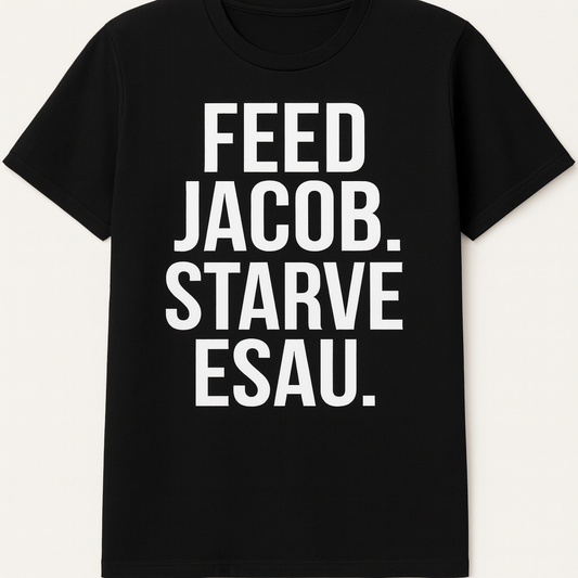 Preorder Limited Edition Feed Jacob. Starve Esau™ – Faith-Based Heavy Cotton Silkscreen T-Shirt (Black)